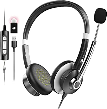 Photo 1 of USB Headset With Microphone For Laptop, 3.5mm Jack On-Ear Headphones With Mic Noise Cancelling For PC, Wired Computer Headsets USB Type-C Adapter For Cell Phone/Call Center/Skype/Zoom/Webinar/Ms Teams
