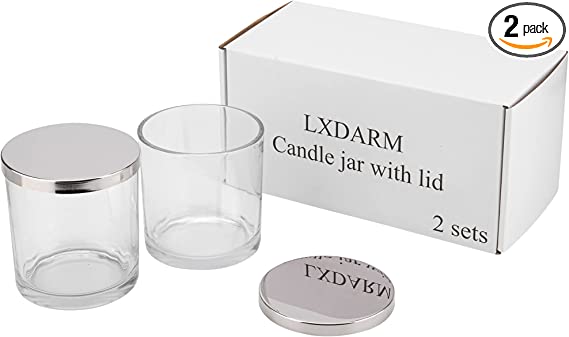 Photo 1 of 12 OZ Glass Candle Jars for Making Candles Metal Silver Lid Food Storage Coffee Beans Cereal Clear Candle Vessels (Set of 2 Jars with 2 LIDS) LXDARM
