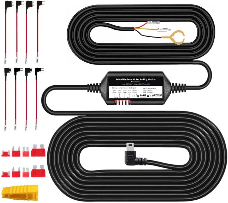 Photo 1 of AZDOME 3-Lead Acc Hardwire Kit Mini-USB Port for M550 Dash Cam, 12ft with Fuse Kit, for Dash Camera 24H Parking Monitor Mode, Converts 12V-24V to Output 5V/2.5A Max, Low Voltage Protection