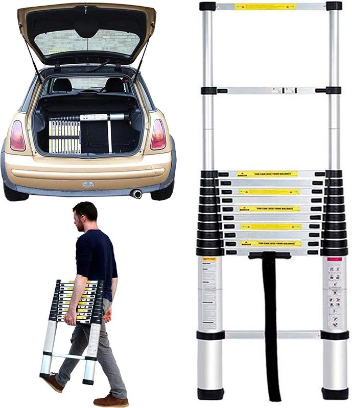 Photo 1 of Aluminum Telescopic Extension Ladder 3.2M 10.5 Ft - Heavy Duty Multi-Purpose Portable Adjustable Extendable Telescoping Extendable with Spring Load Locking Mechanism Non-Slip - 150KG Load
