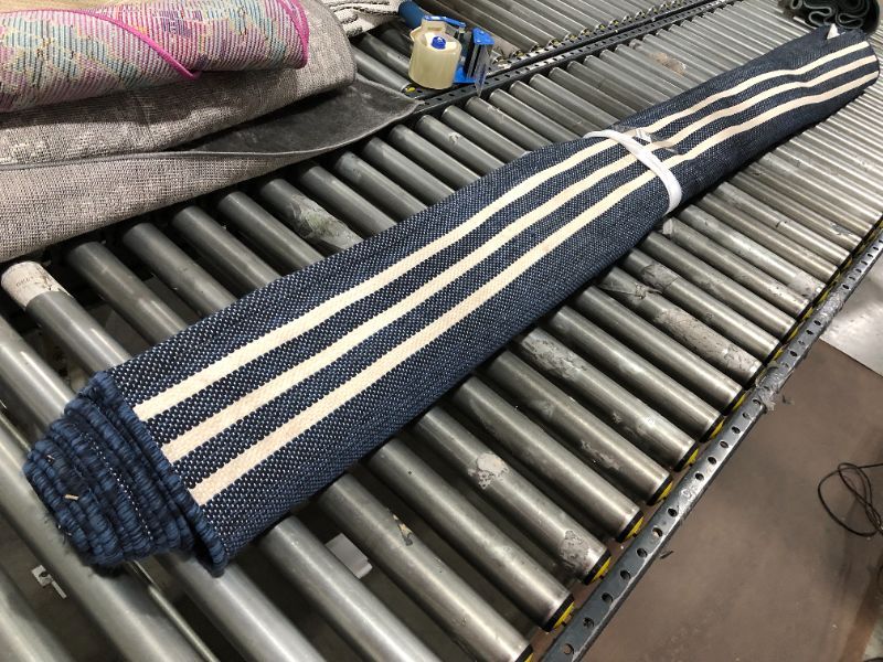 Photo 1 of 7' X 10' Stripe Outdoor Rug Navy - Threshold
