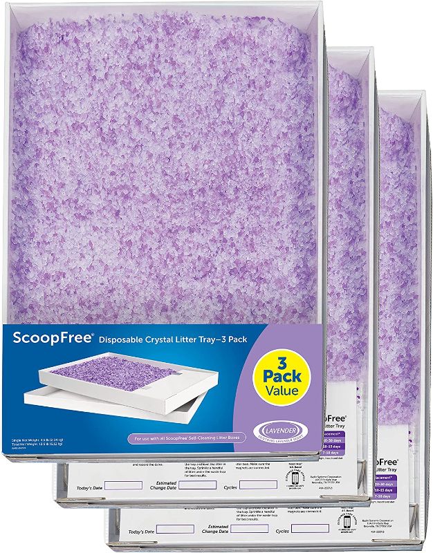 Photo 1 of ***ONLY 1****PetSafe ScoopFree Crystal Cat Litter Tray Refills - 3-Pack   All Scents, Premium Blue, Lavender, Sensitive - for ScoopFree Self-Cleaning Cat Litter Boxes - Non-Clumping, Less Mess and Odor
