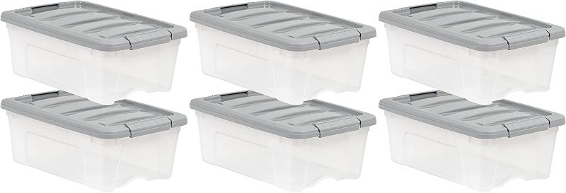 Photo 1 of Amazon Basics 12 Quart Stackable Plastic Storage Bins with Latching Lids- Clear/ Grey- Pack of 6
