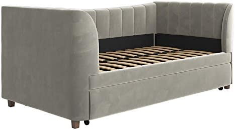 Photo 1 of (FOR PARTS ONLY, MISSING BOX 2/2) Little Seeds Valentina Upholstered Trundle, Twin Size, Gray Velvet Daybed
