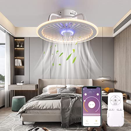 Photo 1 of TOZING Low Profile Ceiling Fan with Lights, Modern Indoor Flush Mount Ceiling Fan with Remote Control LED Dimming RGB Multi-Speed Invisible Blades Timing 18.5"
