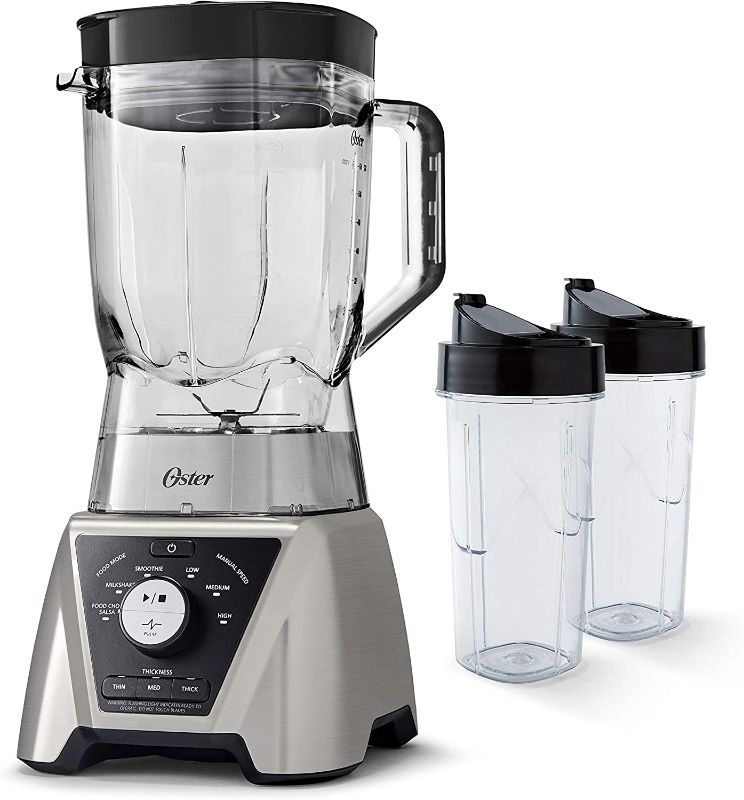 Photo 1 of Oster BLSTTS-CB2-000 Pro Blender with Texture Select Settings, 2 Blend-N-Go Cups and Tritan Jar, 64 Ounces, Brushed Nickel
