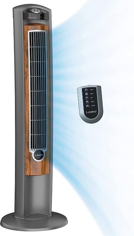 Photo 1 of Lasko Wind Curve Portable Electric 42" Oscillating Tower Fan with Fresh Air Ionizer, Timer and Remote Control for Indoor, Bedroom and Home Office Use, Silverwood 2554
