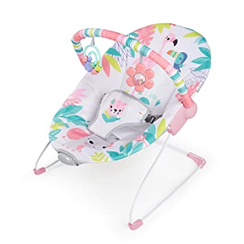 Photo 1 of Bright Starts Flamingo Vibes 3-Point Harness Harness Vibrating Baby Bouncer with -Toy bar
