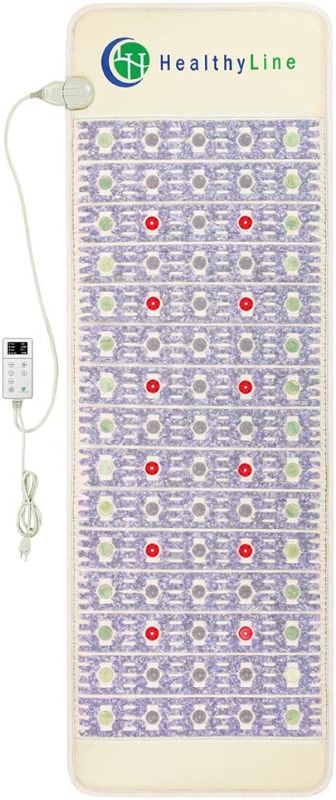 Photo 1 of Healthyline Advanced Infrared Heating Pad - FSA HSA Eligible - Amethyst, Tourmaline and Jade Gemstones - Heated Mat with LED Red Lights, Negative Ions - 72 x 24 inches
