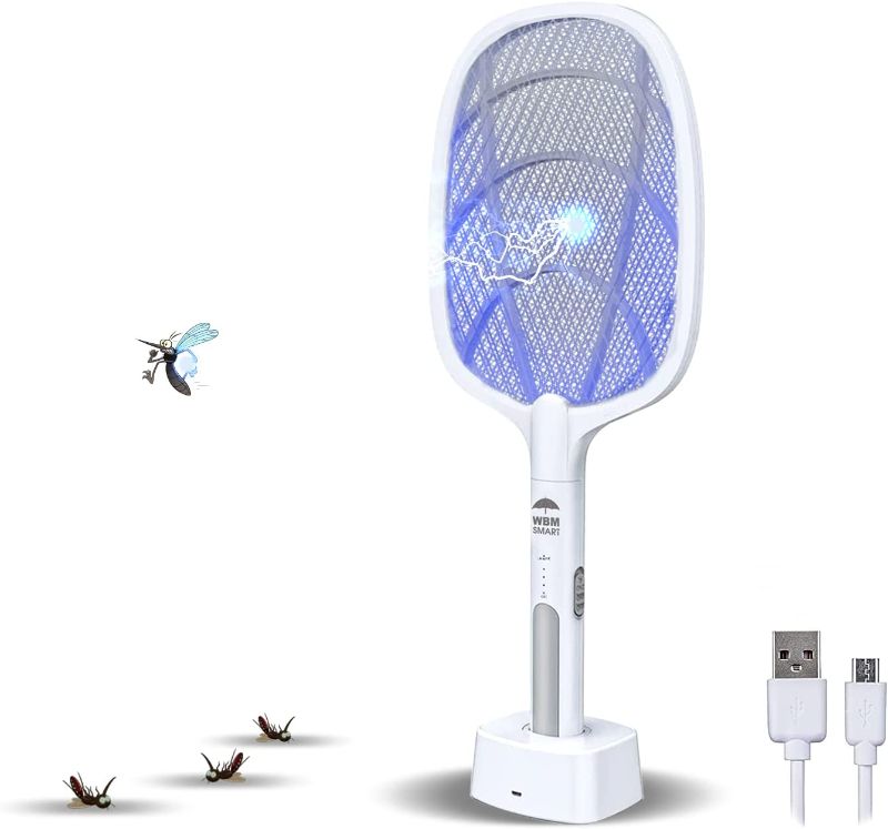 Photo 1 of 2 in 1 Electric Bug Zapper, Mosquitoes Trap Lamp & Racket, USB Rechargeable Electric Fly Swatter for Home and Outdoor Powerful Grid 3-Layer Safety Mesh Safe to Touch, 
