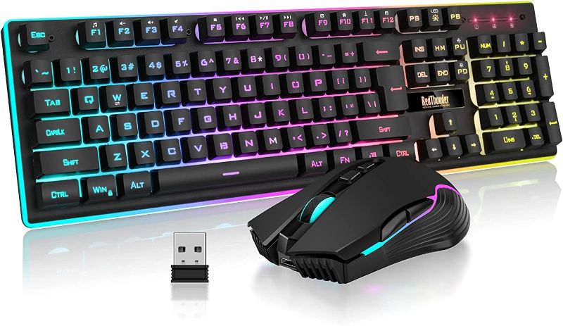 Photo 1 of RedThunder K10 Wireless Gaming Keyboard and Mouse Combo, LED Backlit Rechargeable 3800mAh Battery, Mechanical Feel Anti-ghosting Keyboard + 7D 3200DPI Mice for PC Gamer (Black)
