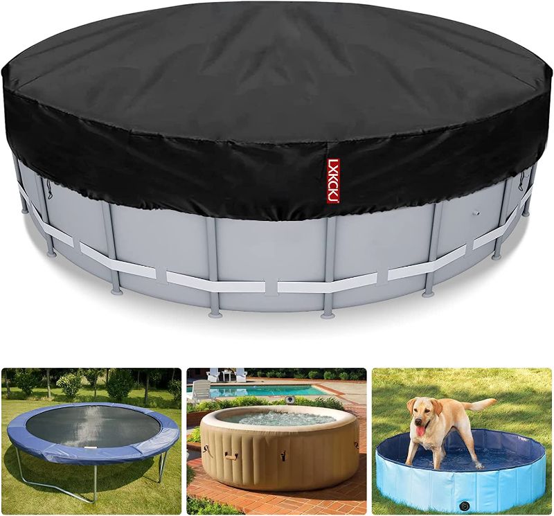 Photo 1 of 10 Ft Round Pool Cover, Solar Covers for Above Ground Pools, Inground Pool Cover Protector with Drawstring Design Increase Stability, Hot Tub Cover Ideal for Waterproof and Dustproof (Black)

