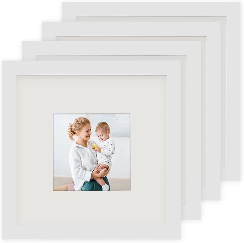 Photo 1 of AEVETE 8x8 Picture Frames White Wood 4 Pack Wall Tabletop Square Frames Display Photos 8x8 4x4
