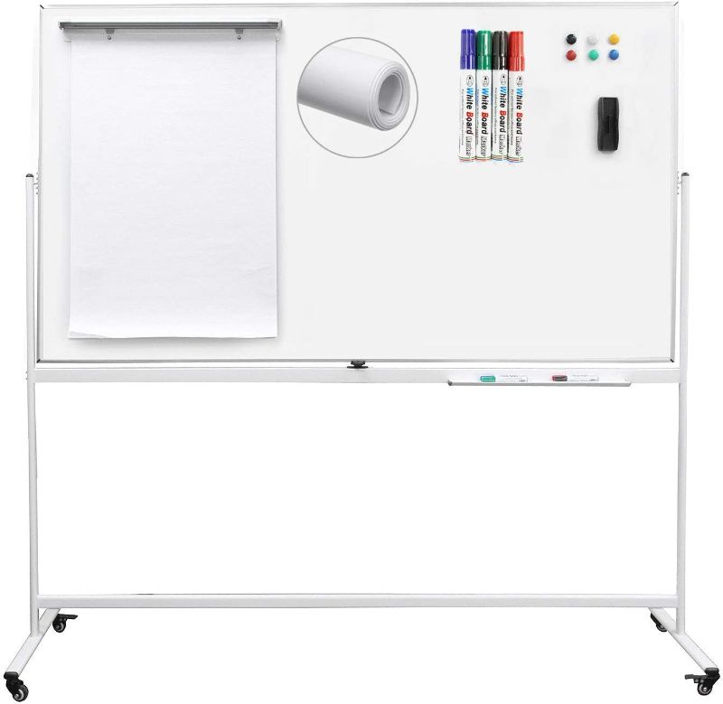 Photo 1 of Letusto Double-Sided Magnetic Mobile Whiteboard (72 x 40 Inches) - Easily Portable Board Made of Aluminum Frame and Stand with 5 Great Bonus Accessories Included
