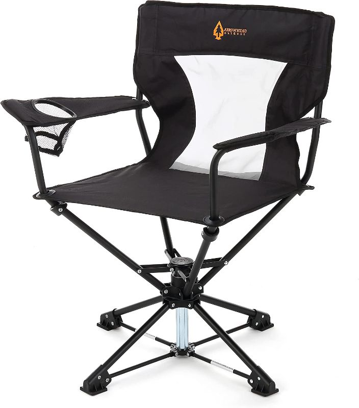 Photo 1 of ARROWHEAD OUTDOOR 360° Degree Swivel Hunting Chair w/ Armrests, Perfect for Blinds, No Sink Feet, Supports up to 450lbs, Carrying Case, Steel Frame, Fishing, High-Grade 600D Canvas, USA-Based Support
