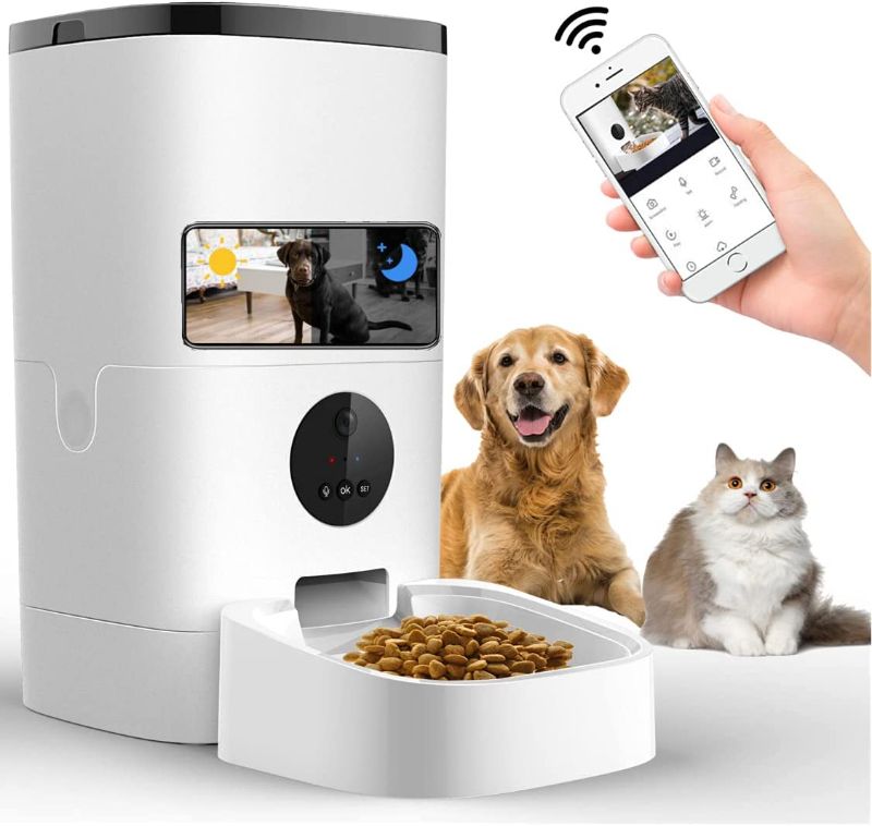 Photo 1 of Dog Camera Automatic Dog Feeder WiFi Pet Camera Treat Dispenser Cat Feeder with Camera Dog Camera with Phone App Smart Pet Feeder Timed Cat Food Dispenser Camera 2 Way Talk 4L
