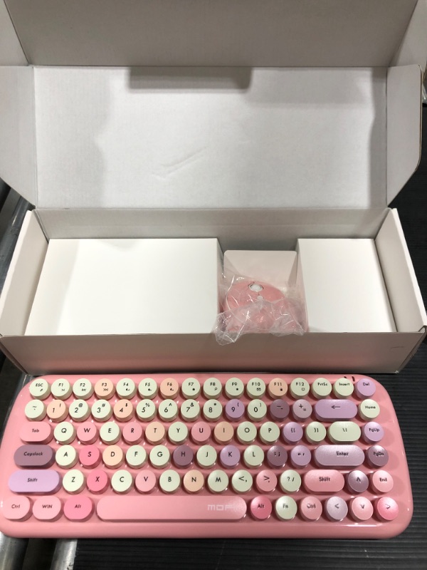 Photo 2 of KBD Mini Wireless Keyboard Mouse Set Round Keycap Multi-Colour Cute Lovely for Girls (Multicolor Pink)