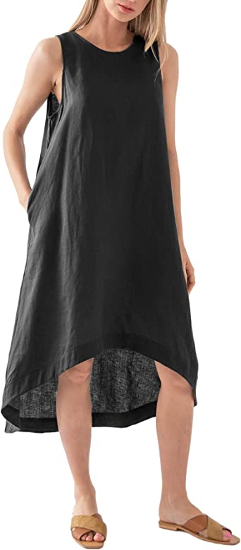 Photo 1 of Amazhiyu Women’s 100% Linen High Low Midi Dress with Pockets for Summer Casual Flowy Dresses MED