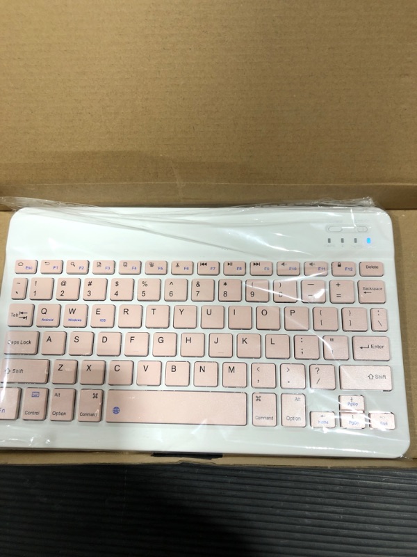 Photo 2 of Rechargeable Bluetooth Keyboard  Set for Android Windows Tablet Cell Phone iPhone iPad Pro Air Mini, iPad OS/iOS 13 and Above (Pink)
