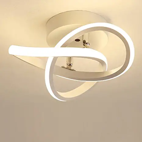 Photo 1 of ADISUN Modern Ceiling Light Fixtures LED Warm White Lighting Curved Creative Design Lamp for Kitchen Loft Aisle Hallway Balcony Stair Bedroom, 22W, 110V (White)
