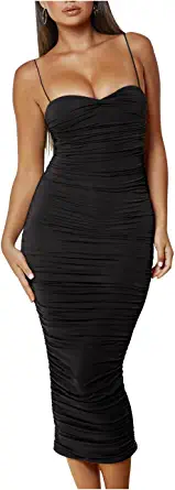 Photo 1 of Joukavor Women's Sexy Spaghetti Strap Ruched Bodycon Maxi Dress for Party Club
SMALL