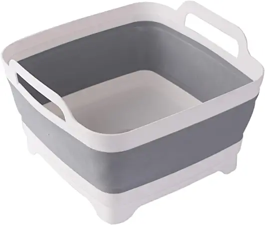 Photo 1 of 9L (2.4Gallon) Dish Basin Collapsible with Drain Plug Carry Handles , Space Saveing Kitchen Storage Tray Dish Wash Basin, Portable Dish Tub, Foldable Dishpan for Camping Portable Dish Washing(Gray)
