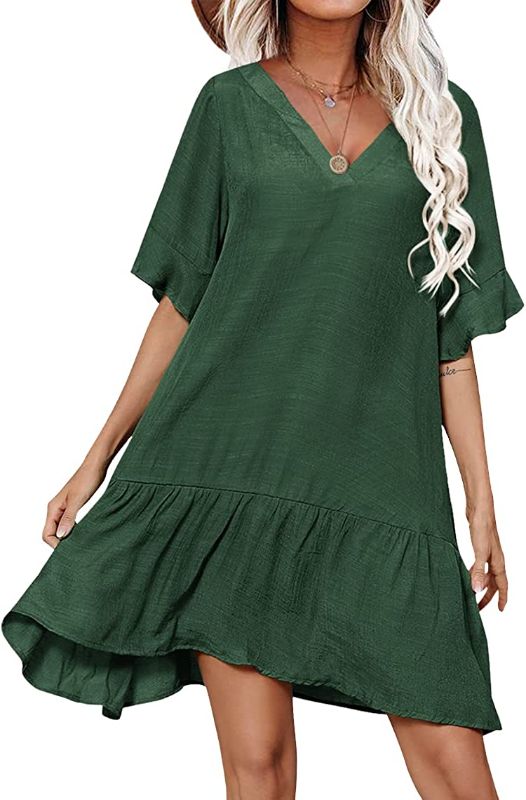 Photo 1 of Aoulaydo Cover Ups for Swimwear Women Casual Loose Fitting Beach Dress V-Neck Bathing Suit Beachwear
LARGE 