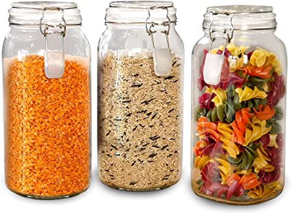 Photo 1 of 78 Ounce Glass Storage Containers For Pantry & Counter - Our Pantry Jars Feature An Upgraded Silicone Locking Handle - Jar Canisters For Cereal, Pasta, Flour, Sugar, Coffee, Tea, Spices - 3 Pack
