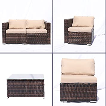 Photo 1 of **INCOMPLETE SET!!!! VANCIKI Patio Furniture Set of 7, Tempered Glass Coffee Table Rattan Weaving Wicker Chair Sectional Sofa with Cushion Outdoor Conversation Sets, for Lawn, Garden, Beach, Poolside & Balcony **BOX 3 OF 4 ONLY!!!**