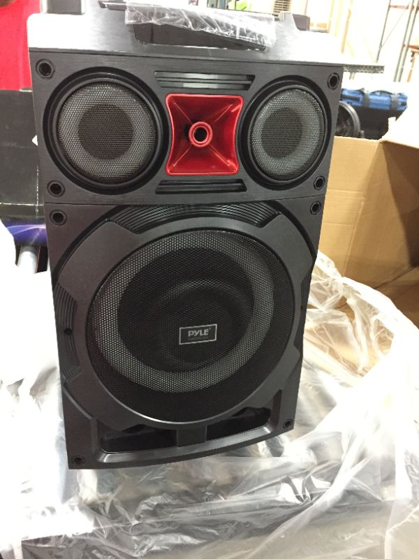 Photo 3 of Portable Bluetooth PA Speaker System - 800W 10” Rechargeable Speaker, TWS, Party Light, LED Display, FM/AUX/MP3/USB/SD, Wheels - Wireless Mic, Remote Control, Tablet Holder Included - Pyle PHP210DJT
