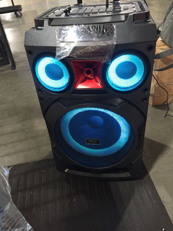 Photo 2 of Portable Bluetooth PA Speaker System - 800W 10” Rechargeable Speaker, TWS, Party Light, LED Display, FM/AUX/MP3/USB/SD, Wheels - Wireless Mic, Remote Control, Tablet Holder Included - Pyle PHP210DJT
