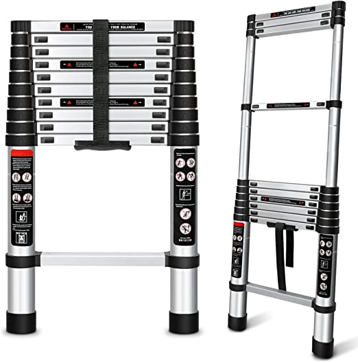 Photo 1 of Augtarlion Aluminum Telescoping Ladder 10.5 FT, Collapsible Extension Ladder with Locking Mechanism, Portable Telescopic RV Ladder, Compact Ladder for Home Or Outdoor Work, Heavy Duty 330lbs Capacity
