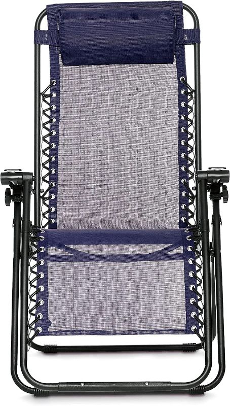Photo 1 of Amazon Basics Outdoor Textilene Adjustable Zero Gravity Folding Reclining Lounge Chair with Pillow, Navy Blue
