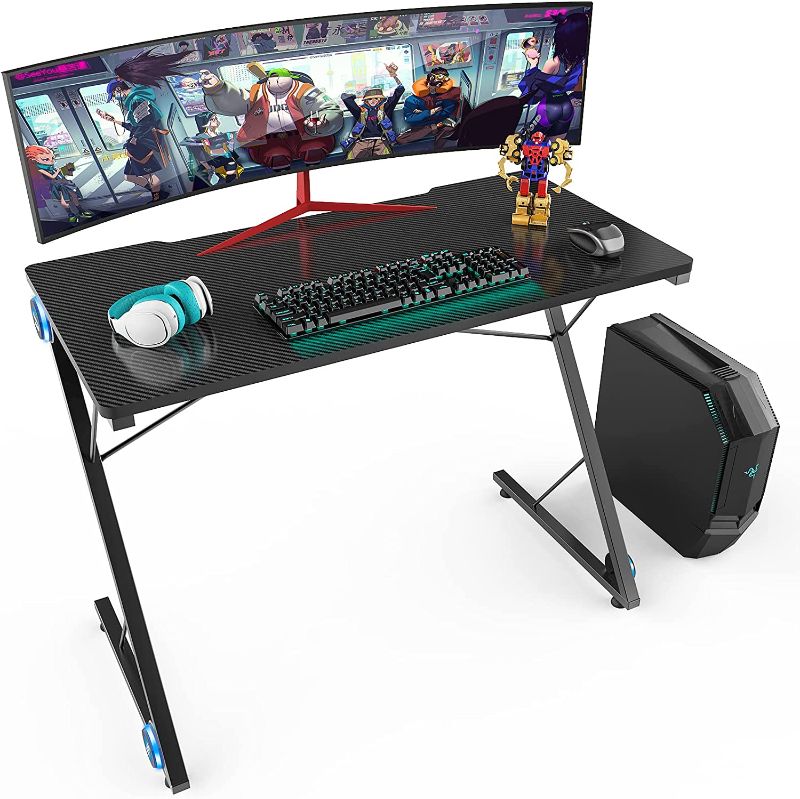 Photo 1 of Computer Desk, 40 Inch Gaming Desk with Led Lights, Ergonomic Z Shaped Office Desk Modern Home Office Writing Desk for Working, Studying, Gaming
