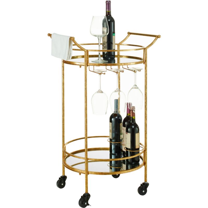 Photo 1 of AHW808AS1 Ulla Collection Bar Cart with 2 Mirrored Shelves Wine Glass Holders Bottom Shelf Industrial Style and Iron Metal Frame in Gold
