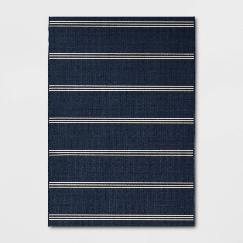 Photo 1 of 7' X 10' Stripe Outdoor Rug Navy - Threshold
