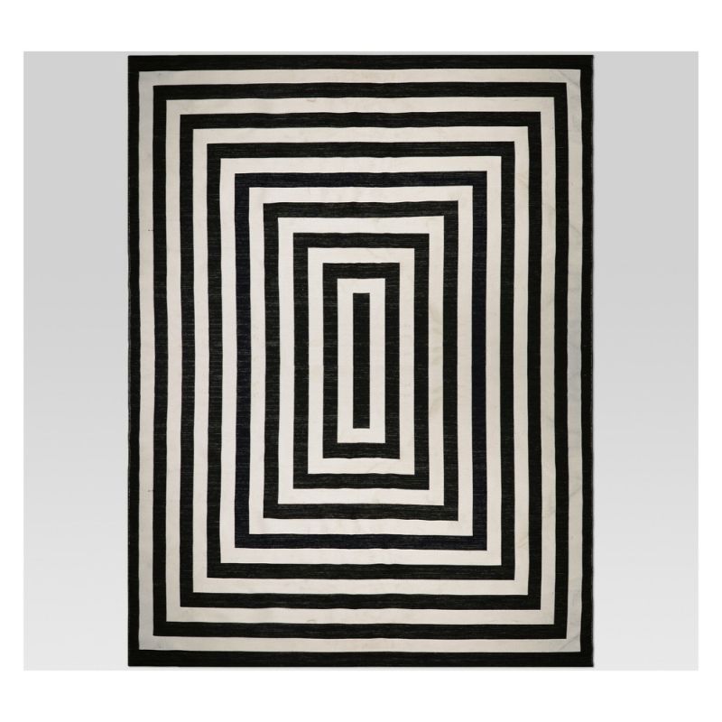 Photo 1 of 9' X 12' Mitre Stripe Outdoor Rug Black - Project 62
