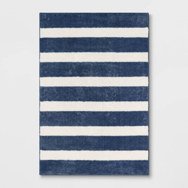 Photo 1 of 4'x5'6 Rugby Stripe Rug Navy - Pillowfort
