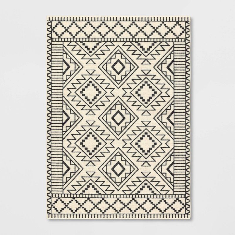 Photo 1 of 5'x7' New Haven Southwest Style Diamond with Border Rug Black/White - Threshold™
