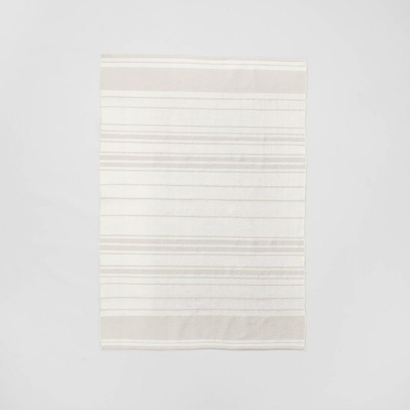 Photo 1 of 5' X 7' Tonal Stripe Indoor/Outdoor Hand Made Area Rug Beige/Cream - Hearth & Hand with Magnolia
