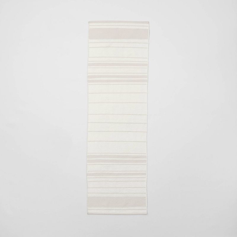 Photo 1 of 2'6 X 8' Tonal Stripe Indoor/Outdoor Hand Made Runner Rug Beige/Cream - Hearth & Hand with Magnolia
