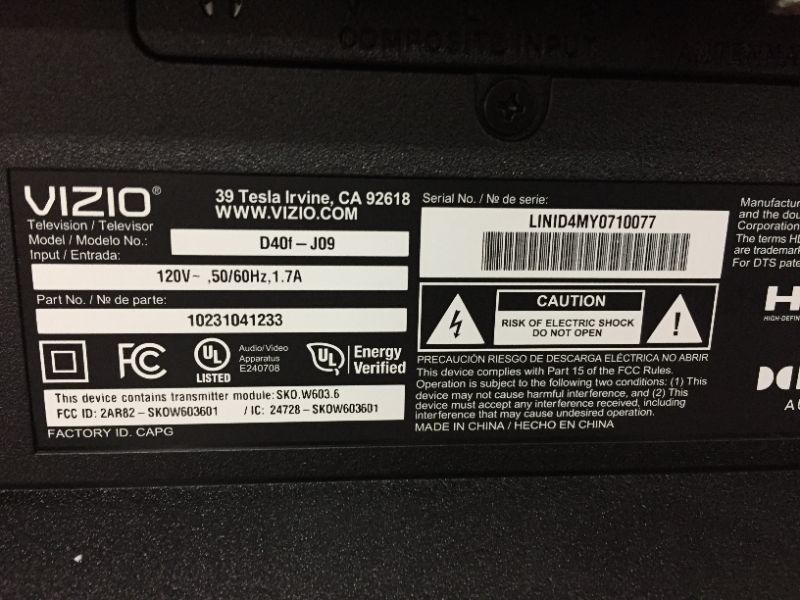 Photo 1 of VIZIO D-Series 40' Class (39.5' Diag) Full HD Smart TV D40f-J09
