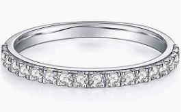 Photo 1 of YODEWA Moissanite Wedding Band for Women Half Eternity, 0.3ct DEF Color VVS Lab Created Diamond 925 Sterling Silver Thin Engagement Bands Ring
