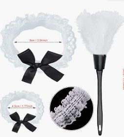 Photo 1 of Yewong French Maid Cleaning Lady Costume Accessories Set Anime Lace Hair Hoop Ruffled Apron Feather Duster for Maid Dress Up
