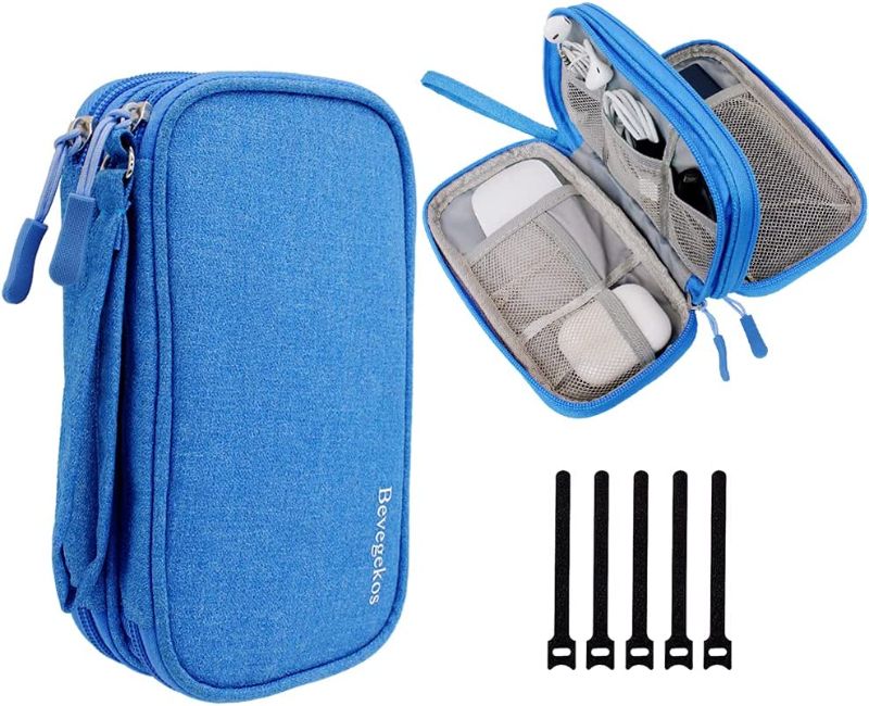 Photo 1 of Small Travel Tech Organizer, Bevegekos Travel Accessories Cord Organizer Case Bag for Electronics (Azure Blue, Small)

