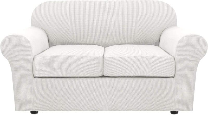 Photo 1 of 3 Piece Stretch Sofa Covers for 2 Cushion Loveseat Couch Covers for Living Room Sofa Slipcovers Furniture Cover (Base Cover Plus 2 Seat Cushion Covers) Thicker Jacquard Fabric(Medium Sofa, Off White)
