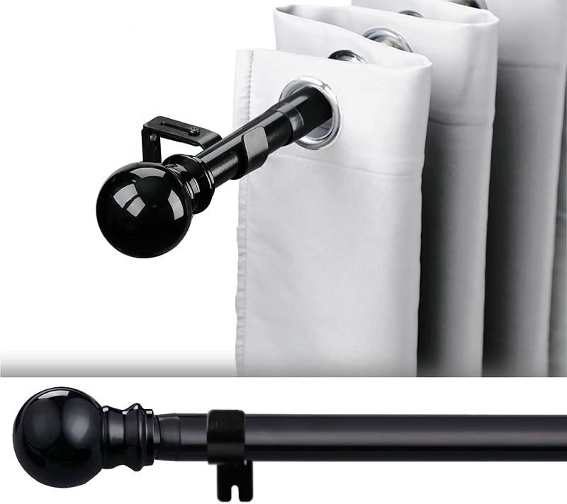 Photo 1 of 1 Inch Adjustable Curtain Rod Set-Black Curtain Rods for Windows 34 to 68"- Sturdy Single Drapery Rod for Sliding Door, Bedroom, Kitchen,Living Room (With 2 Brackets)
