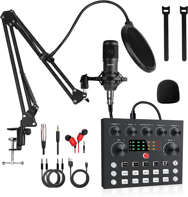 Photo 1 of Podcast Equipment Bundle,Audio Interface with All-In-One DJ Mixer and Studio Broadcast Microphone, Perfect for Recording,Live Streaming,Gaming,Compatible with PC,Smartphone,Play Station
