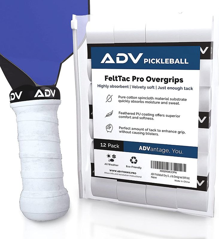 Photo 1 of ADV Pickleball Overgrip, Very Durable, Sweat Absorbing, Dry & Comfortable FeltTac Paddle Grip, Easy to Use & Easy to Install on Your Paddle Handle, 12 Pack
