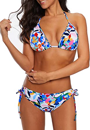 Photo 1 of American Trends Women's String Two Piece Halter Top Triangle Bikini Set with Tie Side Bottom Sexy Swimsuit Bathing Suits
size m
